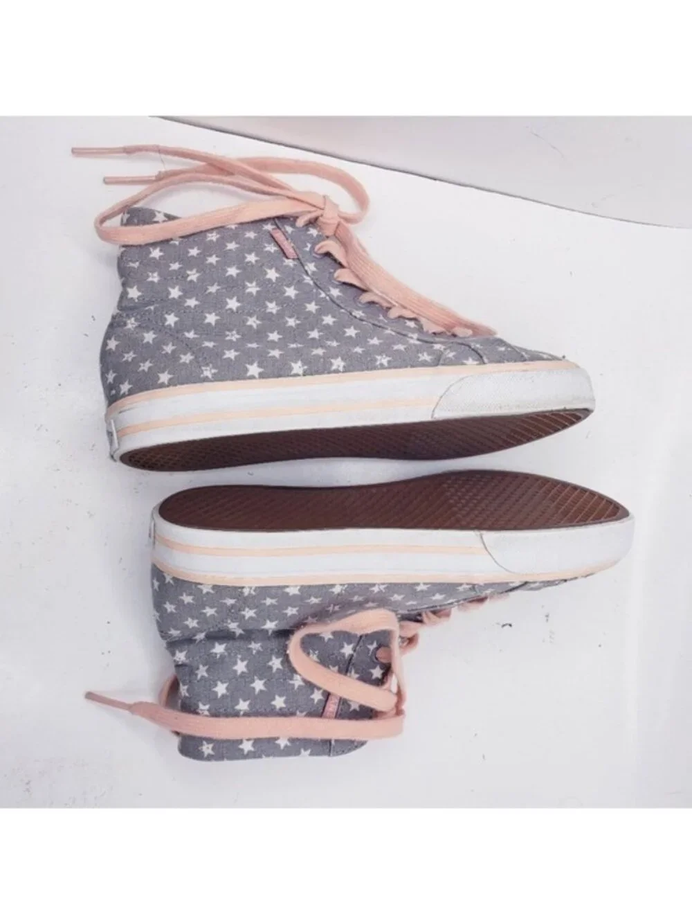 Vans Gray & Pink Star Corrie Hi Top Lace Up Sneakers Shoes Girls Youth Size 2.5